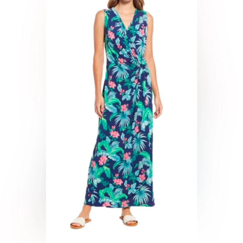TOMMY BAHAMA Clara Floral Isle Sleeveless Faux-Wrap Maxi Dress • Size Small - Picture 3 of 8